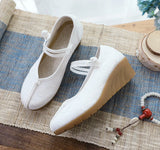 Breakj Heels Single Shoes Pure Color Plain Spring And Autumn Cloth Shoes Jacquard Cotton Buckle Retro Women's