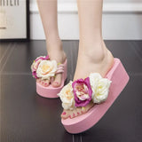 Slippers Summer Flip Flop Flowers decoration Female Flip flops High heels EVA Flip flops Bohemia Beach Slippers