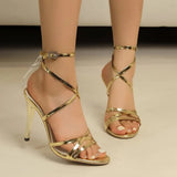 Breakj New High Heel Fashion Women's Shoes 2024 Thin Belt Metal Round Head Open Toe Large Size Sandals