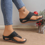 Flat-Soled Slippers Women's 2024 New Fashionable Slope Heel Herringbone