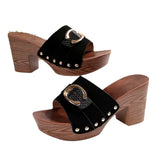 Breakj 2024 New High Heel Slippers Large Size Thick Heel Belt Buckle Fish Mouth A Word