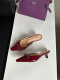 Breakj The Summer Of 2025, The New Bow In The Fine Heel Muller Shoes Half Slippers Women's Large-Size High-Heeled Single-Shoe Sand
