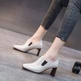 Heel Single Shoes Women's New High Heels British Wind Square Head Deep Mouth Small Leather Shoes Square Head Women's Shoes Black Low Top Shoes