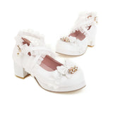 Cross Strap Lolita Shoes Plus Size Big Feet Bow Buckle Cute Ruffles Edge Platform Pumps Girls Cosplay Bell Chunky High