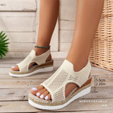 Flying Breathable Heel Sandals Women Wear Net Cloth Fish Mouth Thick Bottom Beach Cool Slippers