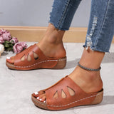 Size 2024 Spring / Summer Slope Heel Hollowed-Out Slippers Women's Casual Pedaling Sewing Thread Slope Heel