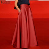 2022 ZANZEA Stylish Solid Skirts Women Spring Sundress High Waist Vestido Female Zipper Maxi Robe Casual Faldas Saia