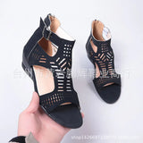 Breakj Spring And Summer New Shoes Large-Size Women's Shoes Coarse Heel Heel Shoes Hollow Fish Mouth Sandals