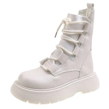 Gothic Sock Boots Women 2021 New Retor Lace Up Black White Ankle Boots For Women Designer Ladies PU Leather Platform