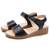 Breakj Cow Skin Slope Heel Sandals Women Korean Version Of Fashion Magic Sticky Beach Sandals One-字字 Heel Mother