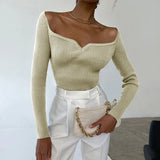 Knitted Square Collar Tops Women Sexy Long Sleeve Women Slim Minimalist Autumn 2021 Basic Korean Black Casual