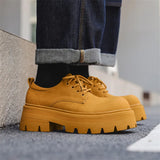 Breakj Leather Shoes Men's Autumn And Winter Business Dress Black Thick Increased Round Men's Big Head Shoes