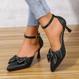 Solid Color High Heels Women's 2024 Summer New Bowtie Sexy One Word Buckle Casual Comfortable Shoes