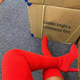 Breakj And Winter Sharp Head Thick And Knitted Knee Boots Women Large Size Elastic Wool Socks Long