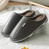Shoes Home Warm Slippers Leather Memory Foam Indoor Slippers For Men Non-Slip Winter Fur Plush House Couples Women