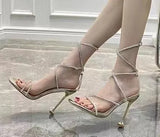 Breakj Summer New Square Drill Sandals Fine Heel High-Heeled High-Heeled Shoes Crystal Sexy With Roman