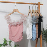 Three-Dimensional Flower Shoulder Sling Vest On Both Sides Of The Folding Mesh Repair Sleeveless Top