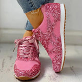 Sneakers Women Shoes 2021 Autumn Mesh Flats Casual Vulcanized Shoes Female Lace Up Bling Platform Footwear Plus Size