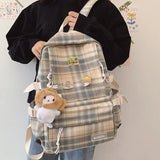 2022 Women Backpack Japanese Plaid Backpack Korean Large capacity Students schoolbag Campus Stripe Fashion girl School