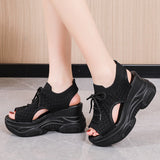 Breakj Net Face Wedge Sandals Summer Fish Mouth High Heel Casual Small Large Size Roman