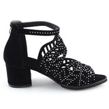 2020 New Style Women Summer Hollow Out Faux Leather Rhinestones Thick Heel Zipper Sandals Shoes