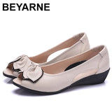 Peep Toe Ladies Sandals Wedge Low Heel 4CM Open Toe Genuine Leather Flat Sandals For Women Slip-On