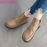 2021 Vintage Style Genuine Leather Women Boots Flat Booties Soft Cowhide Women's Shoes Ankle Boots zapatos