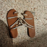 Summer Set Toe Sandals Women's Flat-Soled Diamond Large-Size Sandals Size