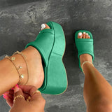 Women's Slippers Square Toe Pu Leather Platform Ladies Shoes Summer 2022 Fashion Thick Bottom Female Slipper Woman