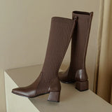 Breakj Knitted Wool Elastic Lean Long Boots Woman But Knee-High Thick And Socks Boots Spring And Autumn