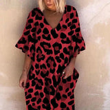 Women Office Autumn V Neck Loose Boho Dress 2022 Summer Short Sleeve Maxi Beach Dresses Elegant Leopard Print Long Party