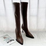 Breakj New Wind Pointed Head Show Thin But Knee Boots Women's Autumn Thin Heel High Leg Boots Back Zipper High Heel Thin