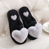 Heart-shaped Slippers Women Warm Cotton Flat Foowear Lady Winter Furry Flip Flops Slippers Female Home Indoor Non-slip