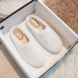 Size 43 Women Lambswool Slippers Winter Sheep Fur Shoes Ladies Flat Cotton Slides Home Pantuflas Daily Slip On Furry