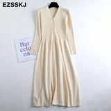 Winter Knit Long Dress Women Casual V-Neck Slim Bodycon robe Sweater Dresses Office Lady THICK MAIX