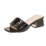 Slippers Women Wear 2023 New Metal Buckle Korean Version Of Flip-Flops Fashionable, Comfortable And Thick-Heeled Word