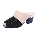 Women Sandals Square Heel 2022 Summer Shoes Woman Fashion Slides Cut-out Open Toe Slip On Mothers Sandal Female Bling