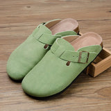 Autumn Women's Closed Toe Slippers New Suede Leather Yellow Mule Clogs Cork Sandals For Women Garden Clog