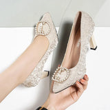 Breakj 2025 New Temperament Fashion Tip High Heels Women's Fashion Folds Side Shallow Mouth Coarse Heel Single