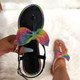 Sandals Jelly Shoes Clip Toe Transparent Glitter Bowtie Bling Flats Ankle Buckle Strap Slides Ladies Beach Shoe