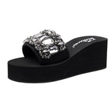Heel Women's Summer Rhinestone Ladies Flip Flops Fashion Vacation Beach Shoes Non Slip Slip House Slippers