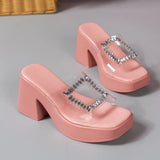 Breakj Female Spring And Summer New Fashion Sequins One-Word Drag Drill Half Slipper Thick Bottom High-Heeled Shoes