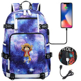 Anime ONE PIECE Schoolbag USB Charge backpack plugged into the headset cord backpack for boys and girl men women travel