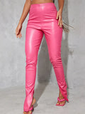 Faux PU Leather Pants Casual Hollow Out Splitted Sexy Skinny Streetwear Daily Wear Pencil Autumn 2021 Black