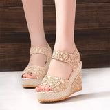 Breakj Summer New Slope And Fish Mouth Sandals Women's Casual Loose Cake Thick Sole High Heel Magic Sticker Women's