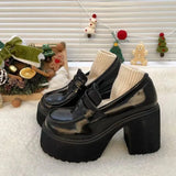 Breakj Coarse Black High-Heeled Women's Autumn 2025 New Student Thick-Soled Leveal Shoes JK Small Leather