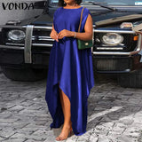 Women Party Dress Vintage Asymmetrical Maxi Long Dress 2022 VONDA Beach Holiday Summer Sundress Casual