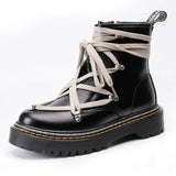 Fashion Women Platform Boots Black Martin Winter Snow Boots Chunky Motorcycle Ankle Booties Female Leather Zipper