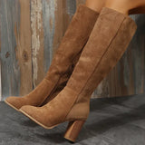 Women Suede Knee High Boots Ladies Solid Pointed Toe High Heel Boots Female Autumn Winter Side Zipper Long Boots Bota