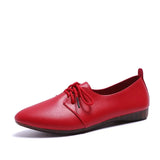 Spring Lace Up Flat Shoes Woman Elegant Soft PU Pointed Toe Fashion British Ladies Casual Female Single Footwear